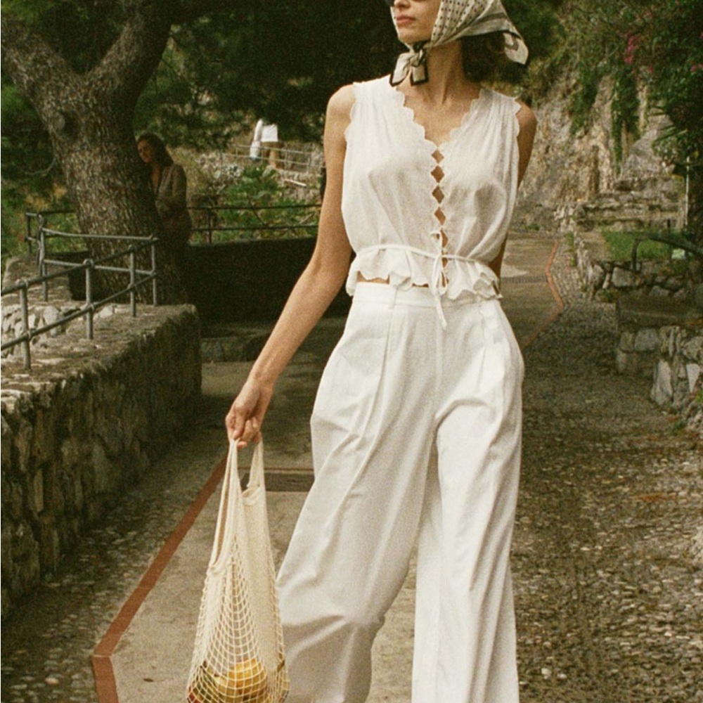 Doen White Wide-Leg Hilaire Trousers